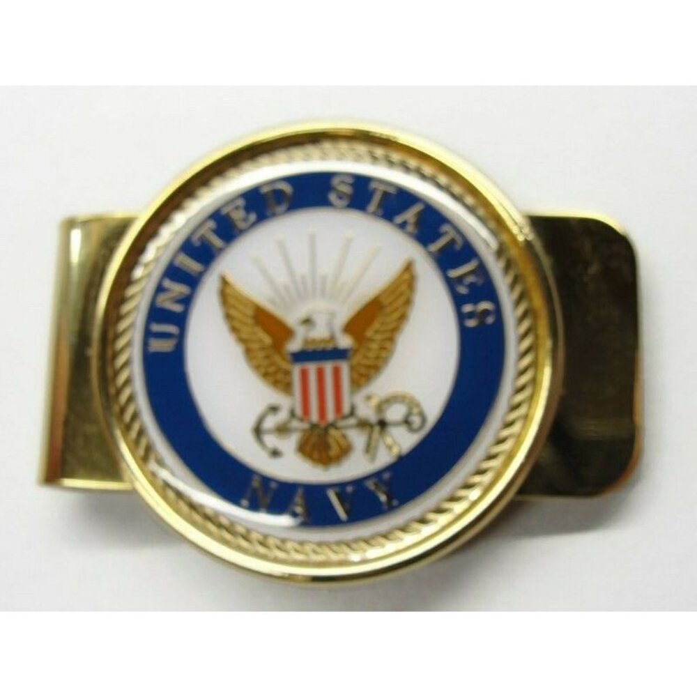 Money Clip "United States Navy" Cash ID Holder Gold Tone